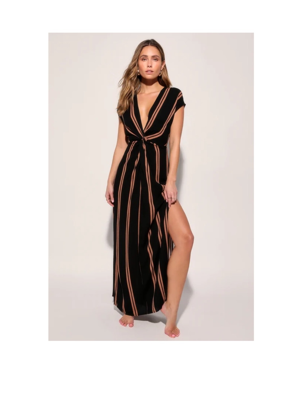 Lulu's Black Maxi Swim Coverup with Tan Stripes